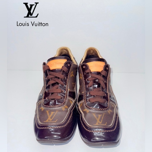 Louis Vuitton Womens Brown Patent Monogram Sneakers Size 38 1/2 EU - Picture 1 of 7